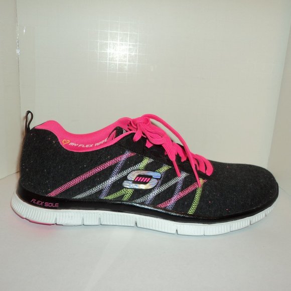 Skechers Light Weight Women's Size 11 Athletic Sneakers Shoes Lace Up Black Pink - Picture 3 of 11
